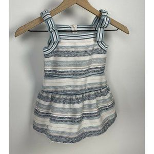 Gingersnaps Boutique Girl Dress Cream Teal Blue Stripe Bow Girls Size 4  4T